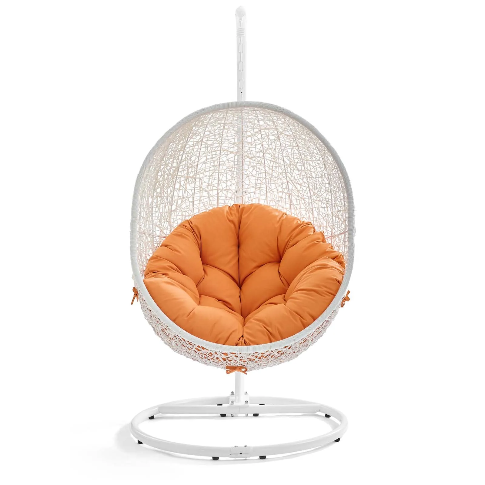 Hide Outdoor Patio Swing Chair With Stand White Orange EEI-2273-WHI-ORA