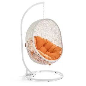 Hide Outdoor Patio Swing Chair With Stand White Orange EEI-2273-WHI-ORA