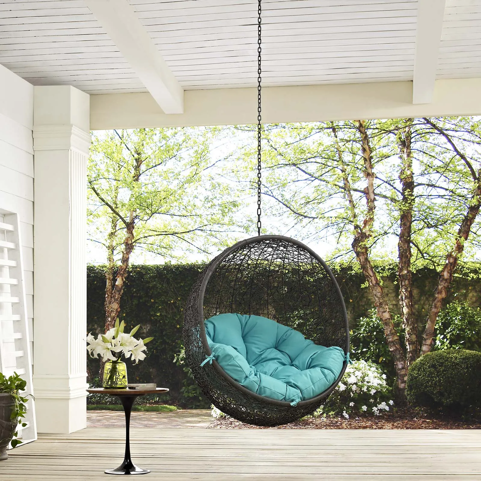 Hide Outdoor Patio Swing Chair Without Stand Gray Turquoise EEI-2654-GRY-TRQ