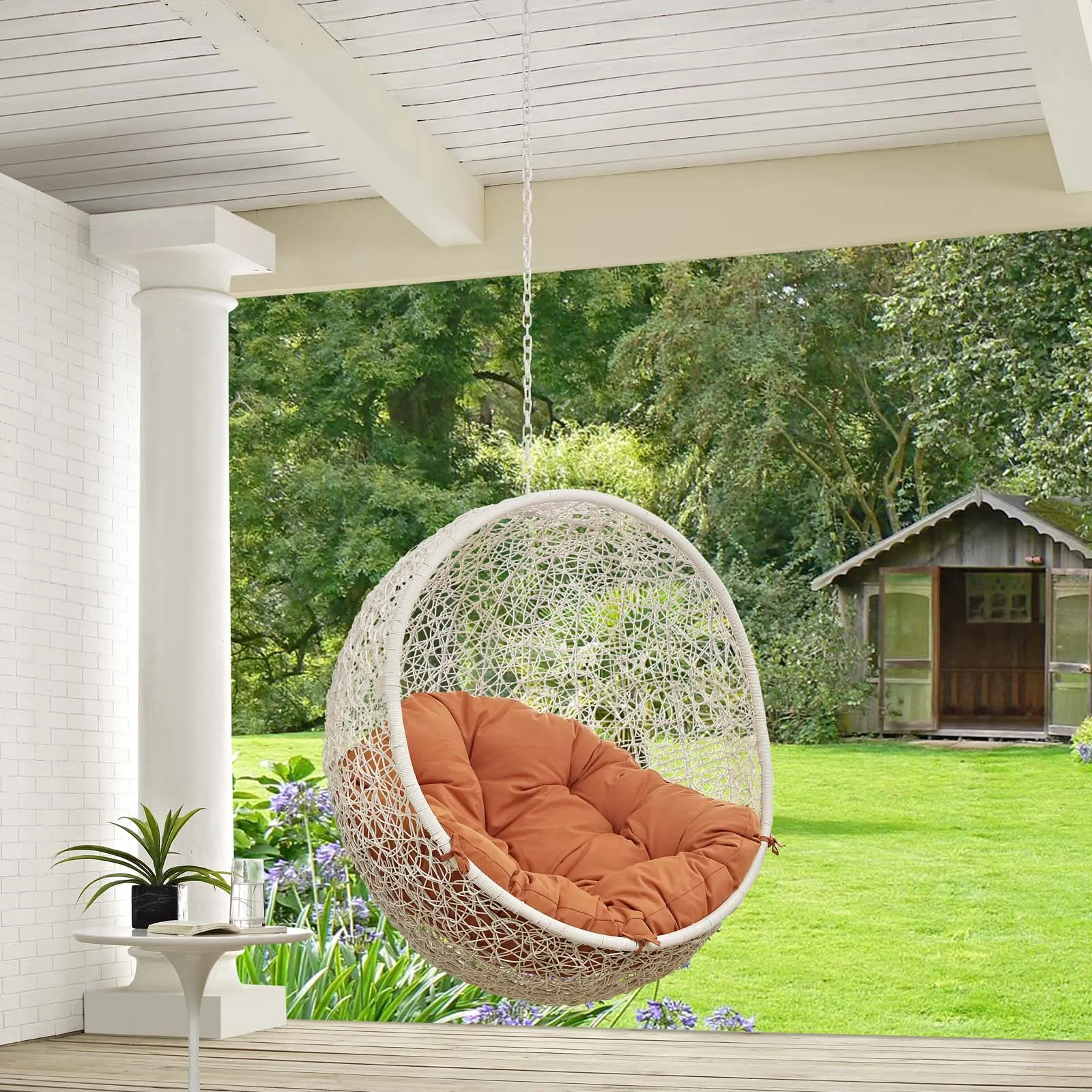 Hide Outdoor Patio Swing Chair Without Stand White Orange EEI-2654-WHI-ORA