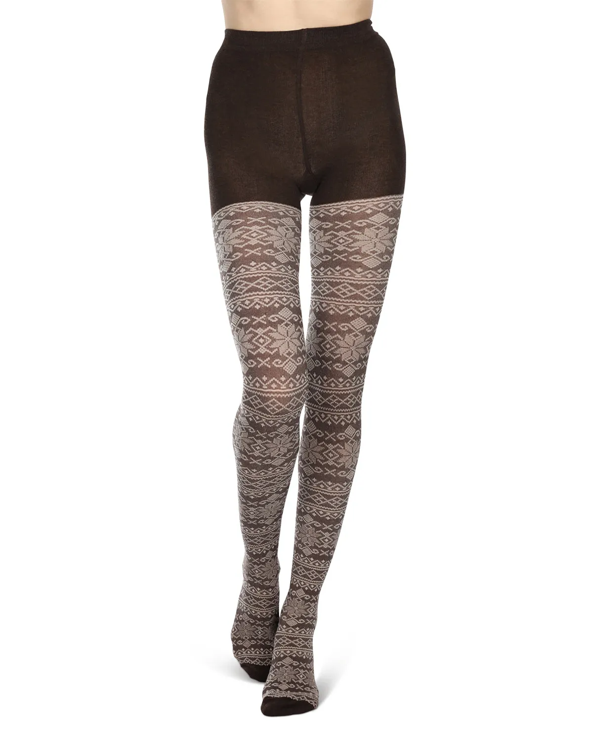 Holiday Snowflake Patterned Cotton Blend Sweater Tights