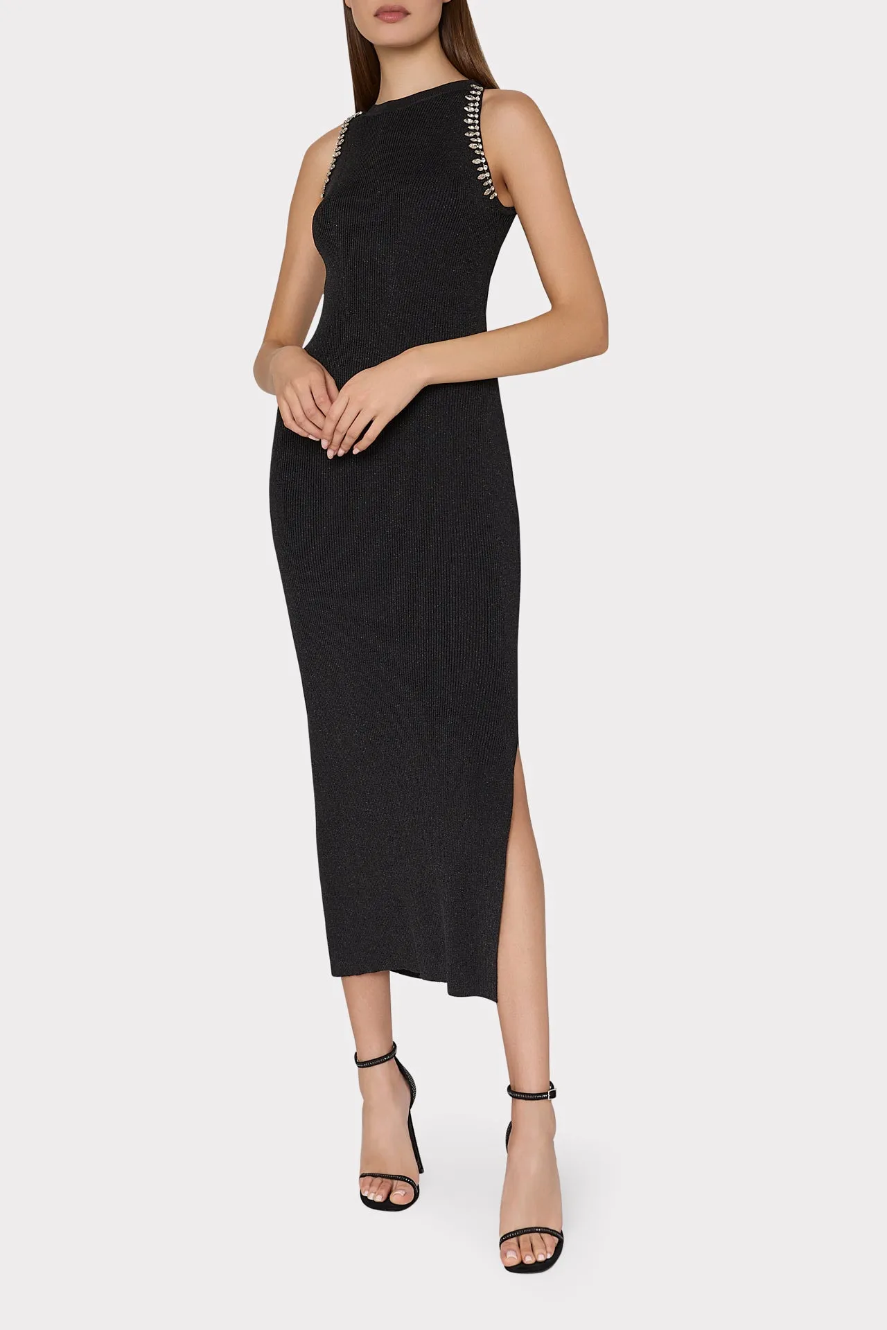 Izel Embellished Halter Knit Midi Dress