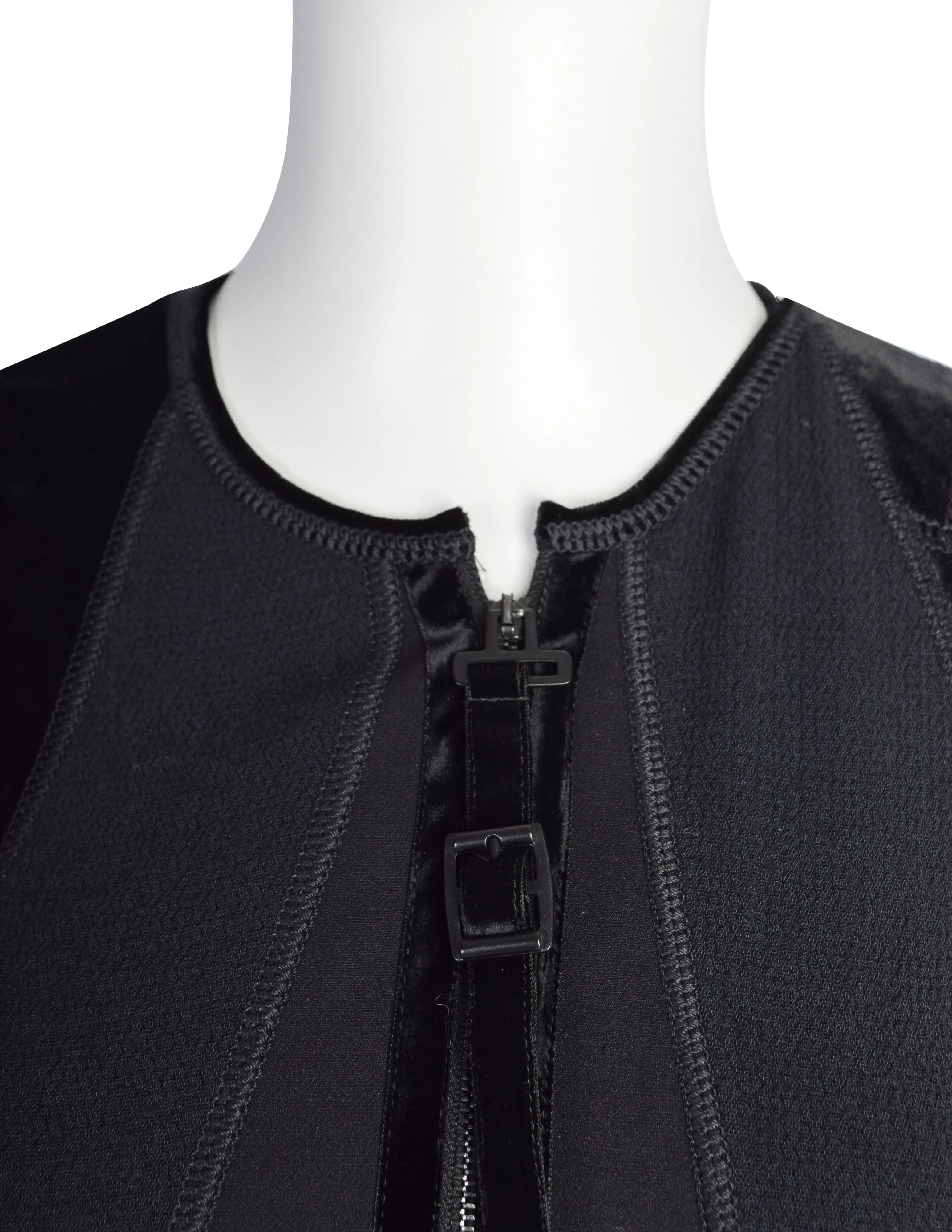 Jean Paul Gaultier Vintage Black Tech Neoprene Velvet Silk Belted Dress