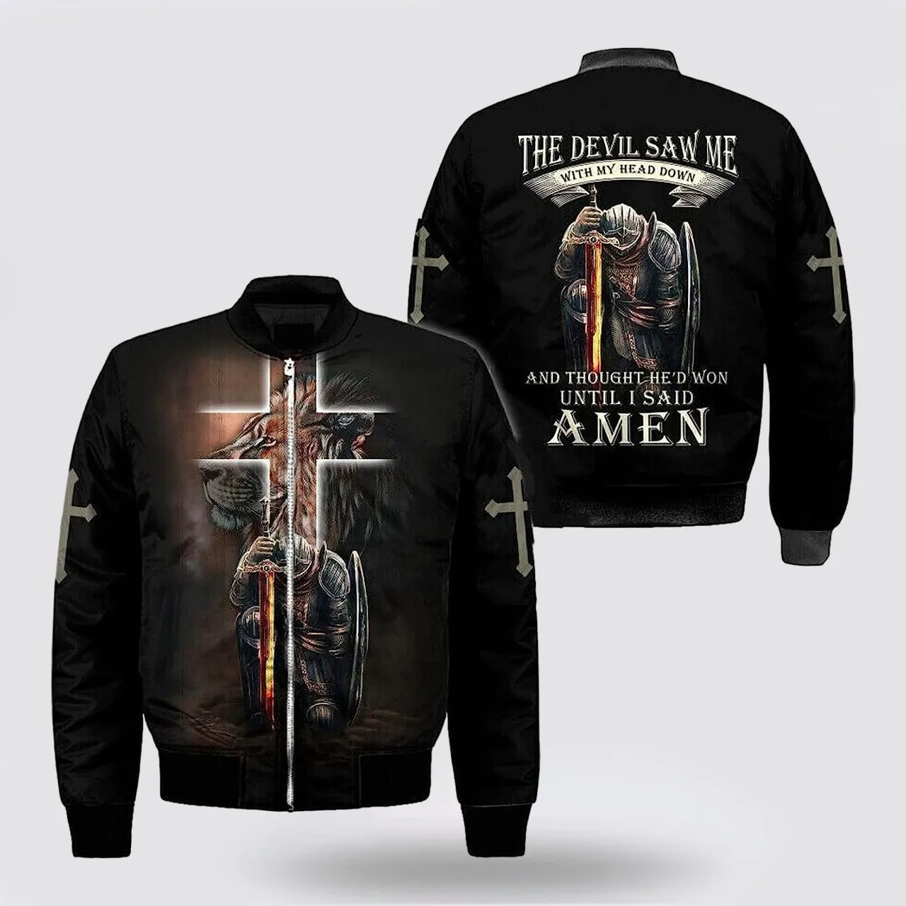 Jesus Christ Lion Of Judah Knight Warrior Bomber Jacket - Christian Bomber Shirts for Men and Women