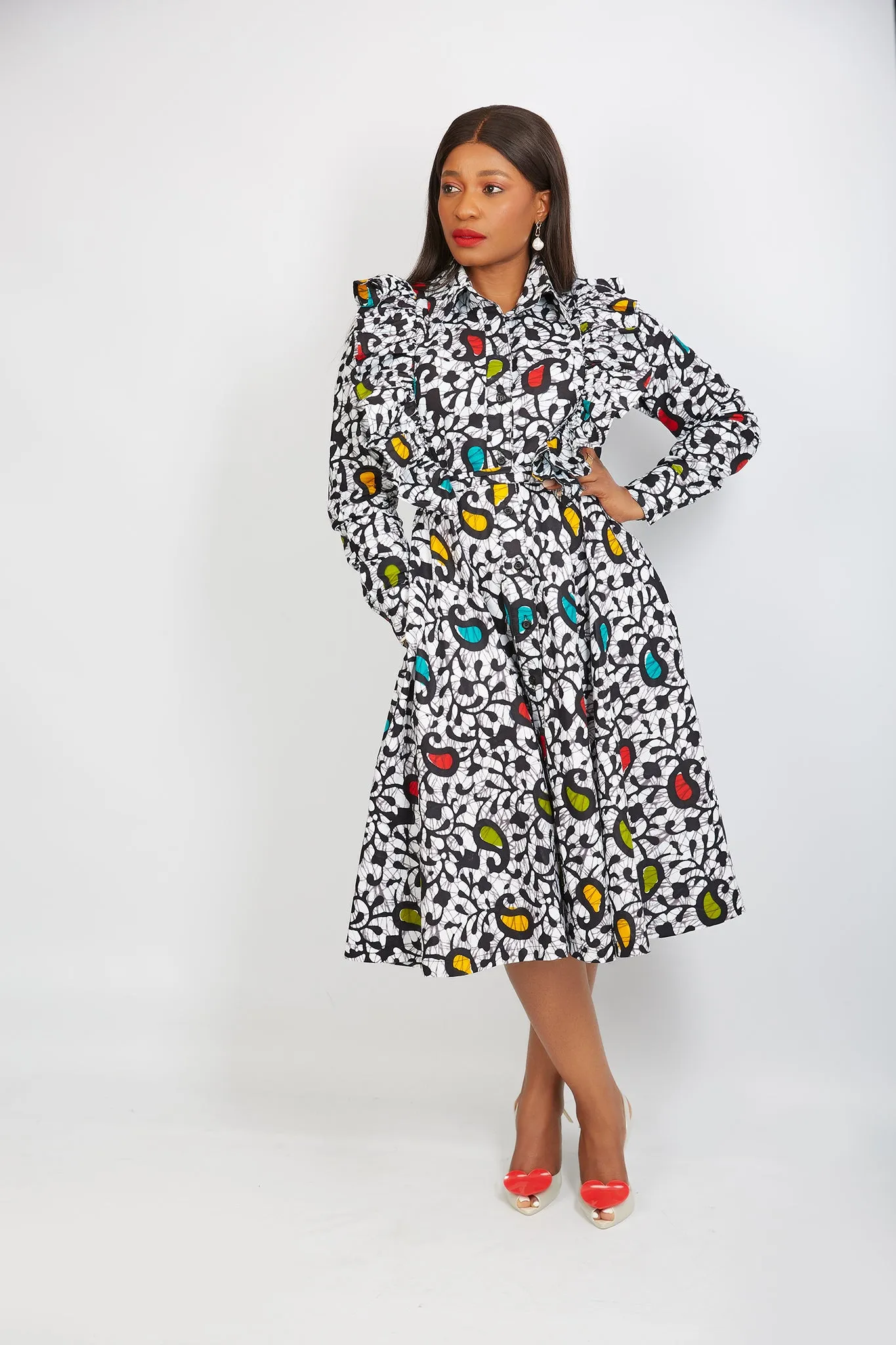 Just Arrived - African Print Midi Shirt Dress - Lekan