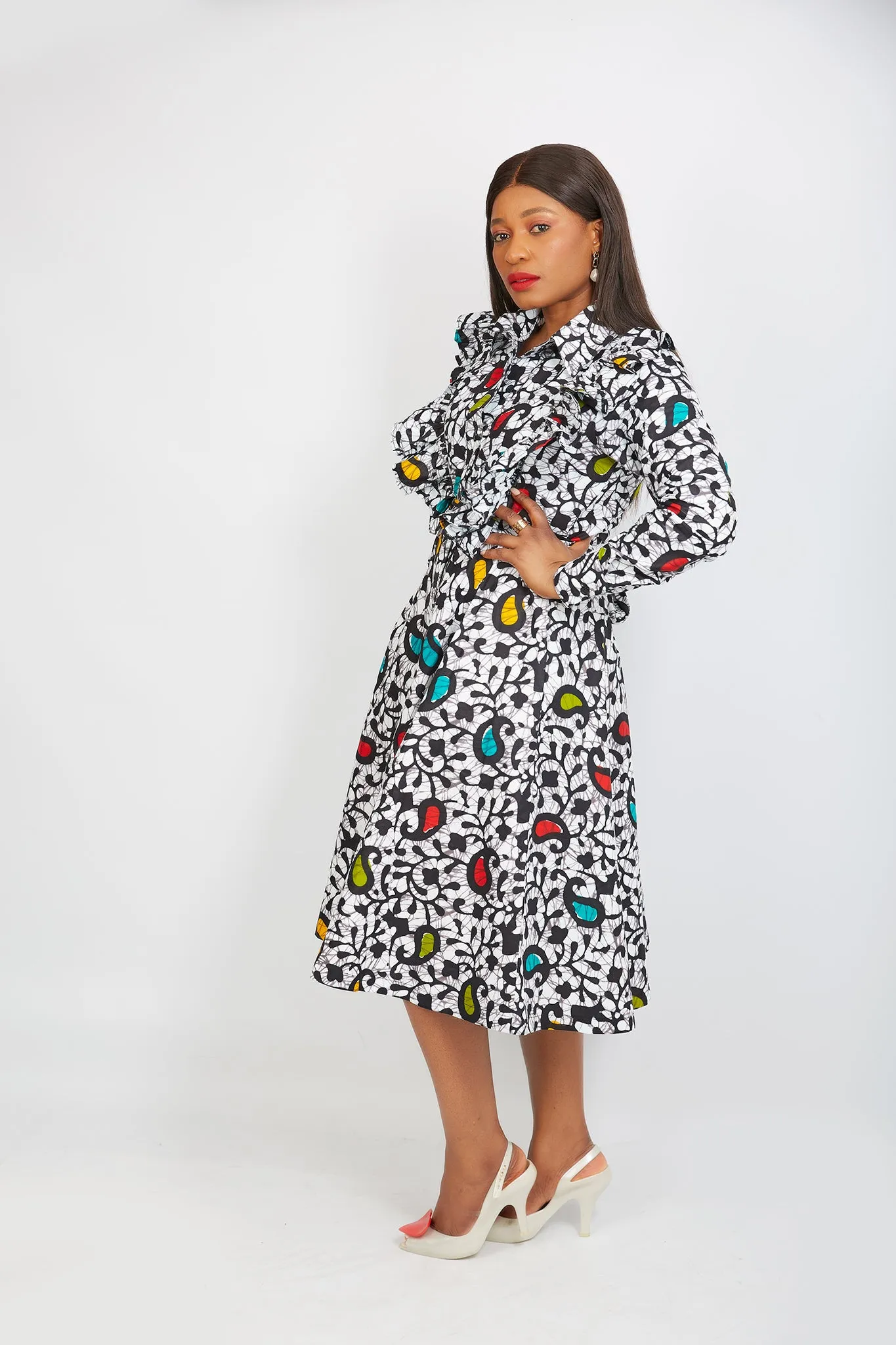 Just Arrived - African Print Midi Shirt Dress - Lekan