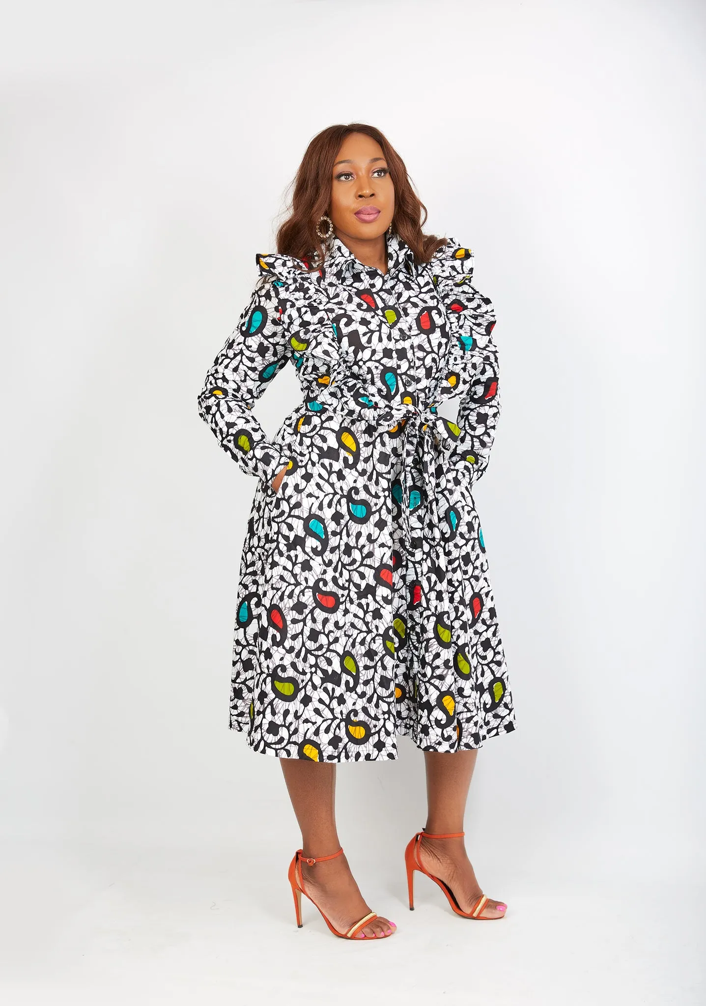 Just Arrived - African Print Midi Shirt Dress - Lekan