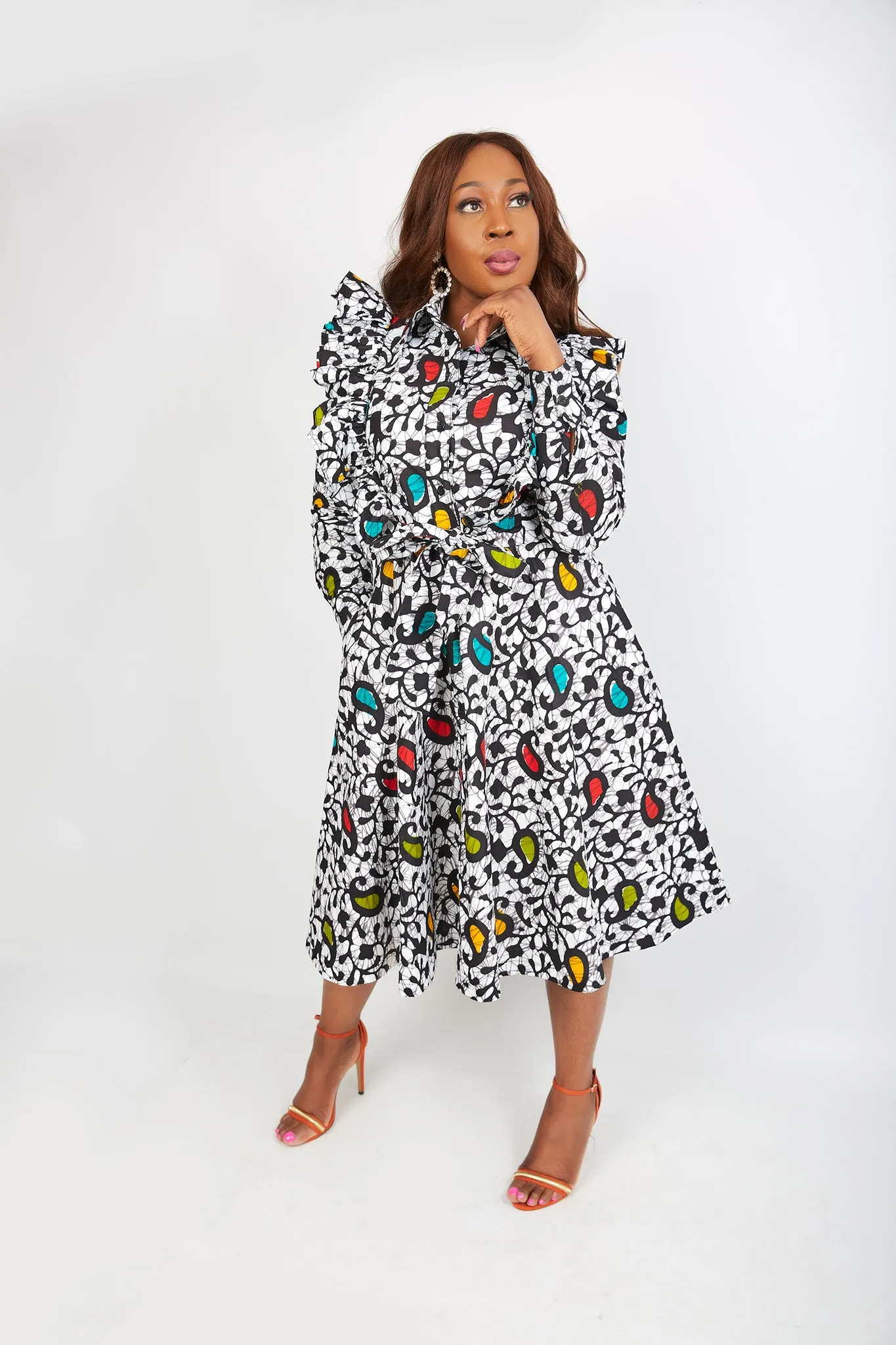 Just Arrived - African Print Midi Shirt Dress - Lekan