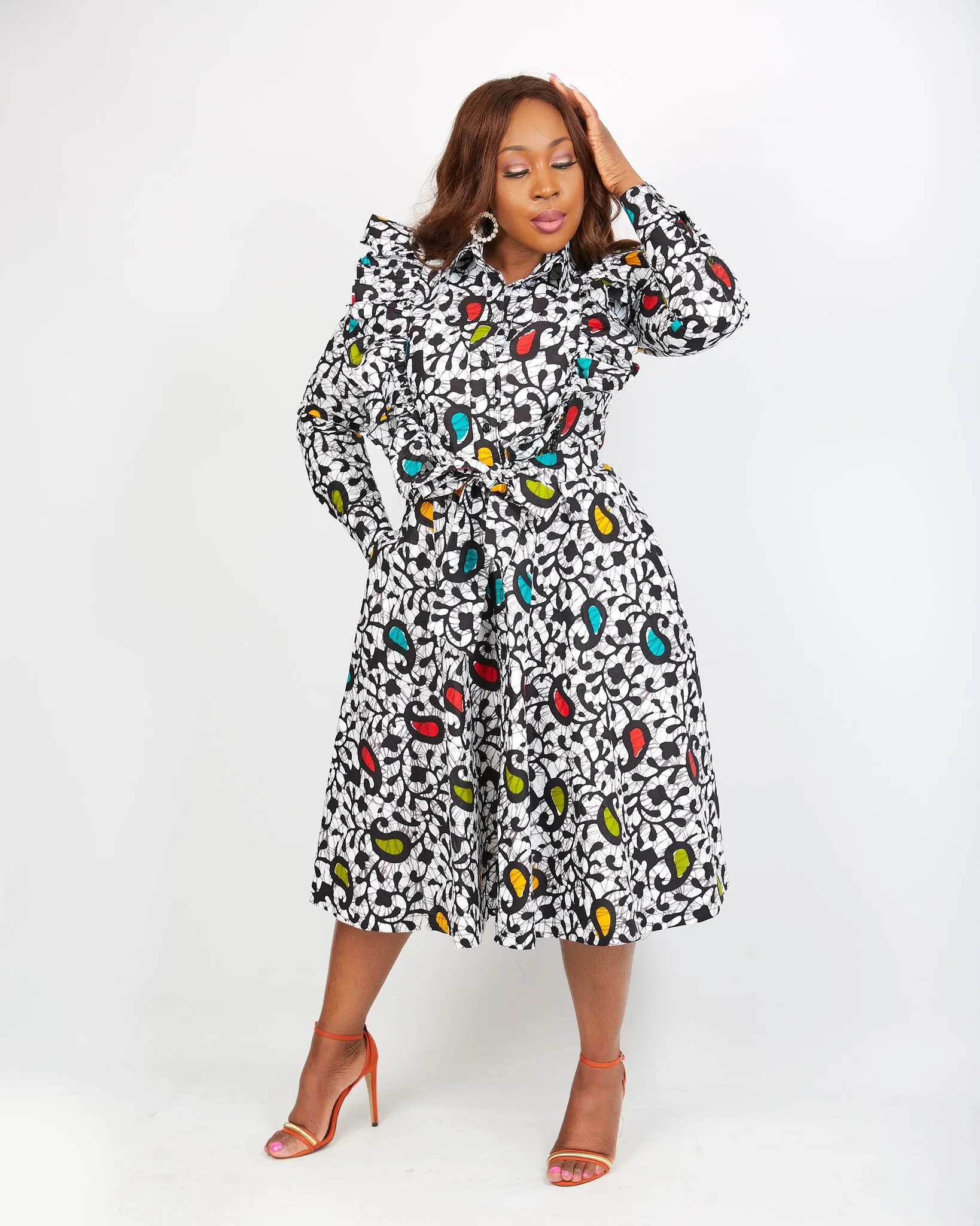 Just Arrived - African Print Midi Shirt Dress - Lekan