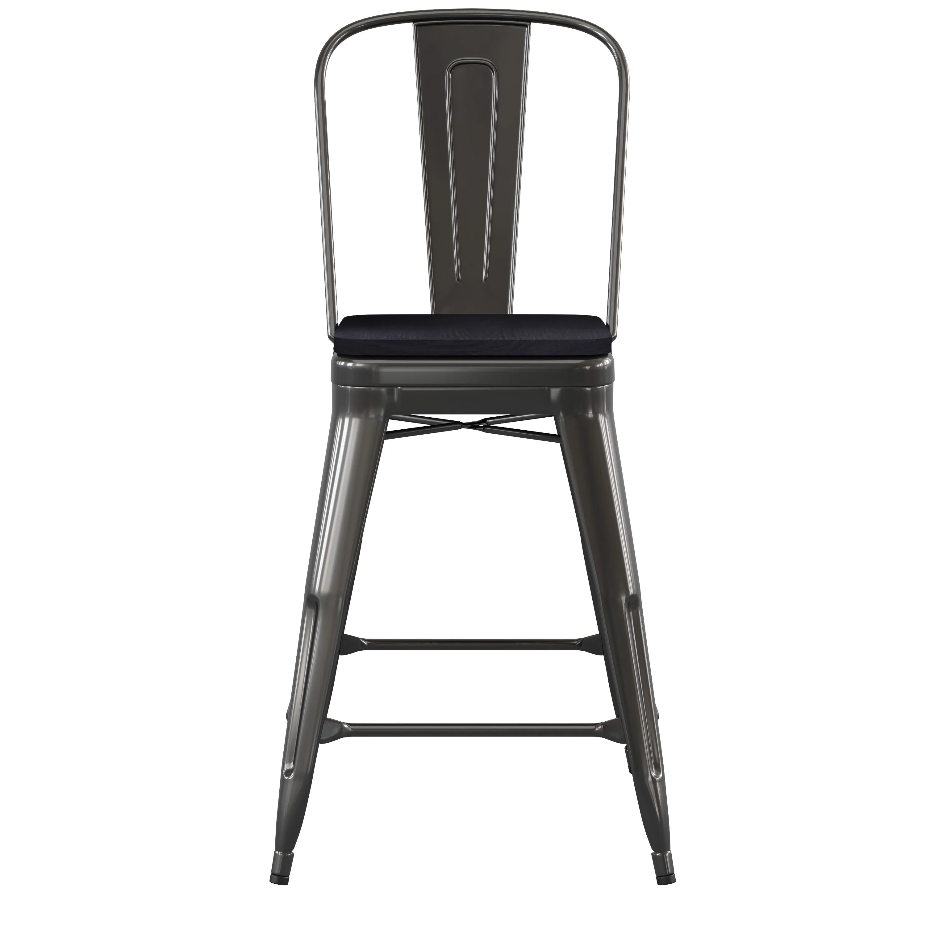 Kai Commercial Grade 24" High Metal Indoor-Outdoor Counter Height Stool with Removable Back and All-Weather Poly Resin Seat