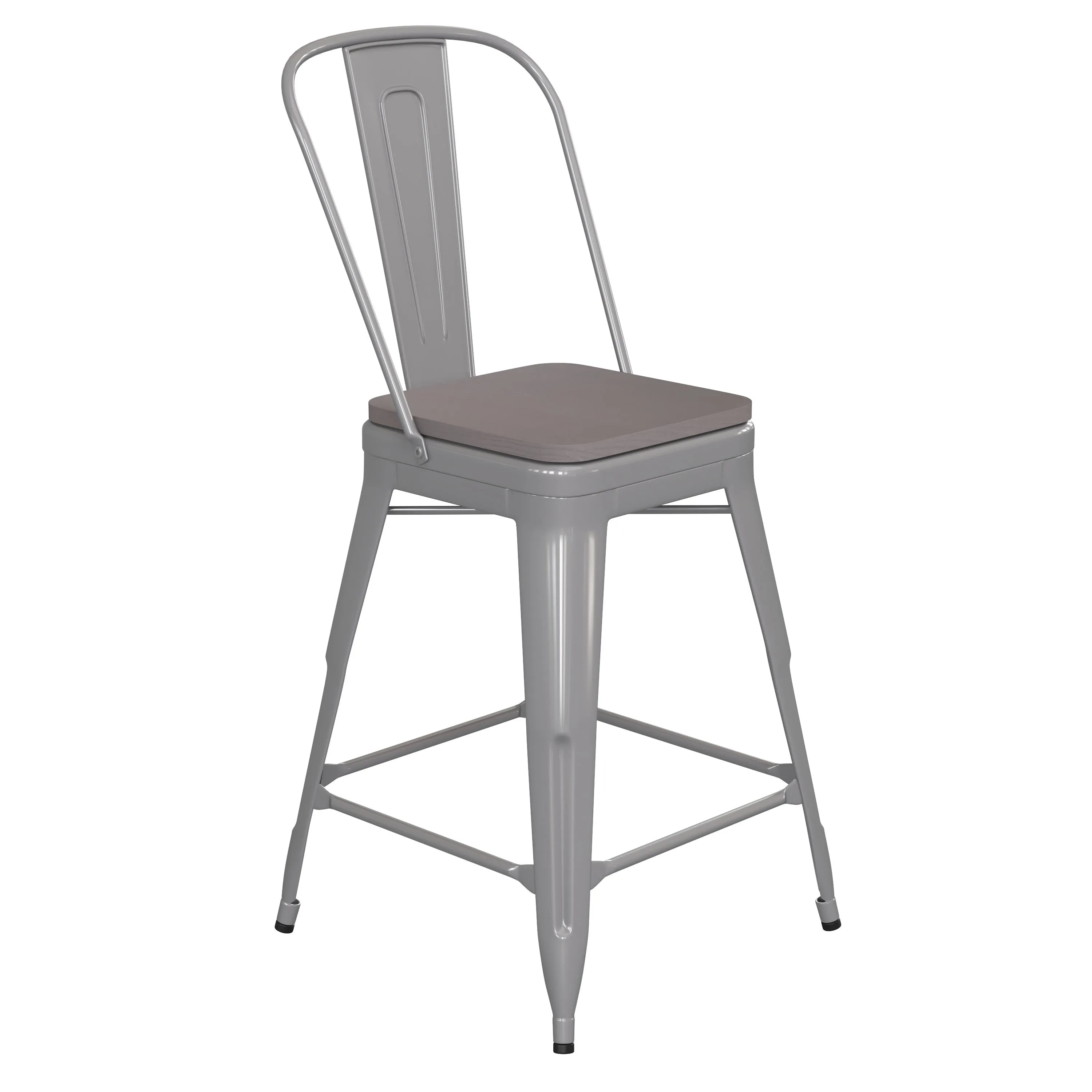 Kai Commercial Grade 24" High Metal Indoor-Outdoor Counter Height Stool with Removable Back and All-Weather Poly Resin Seat