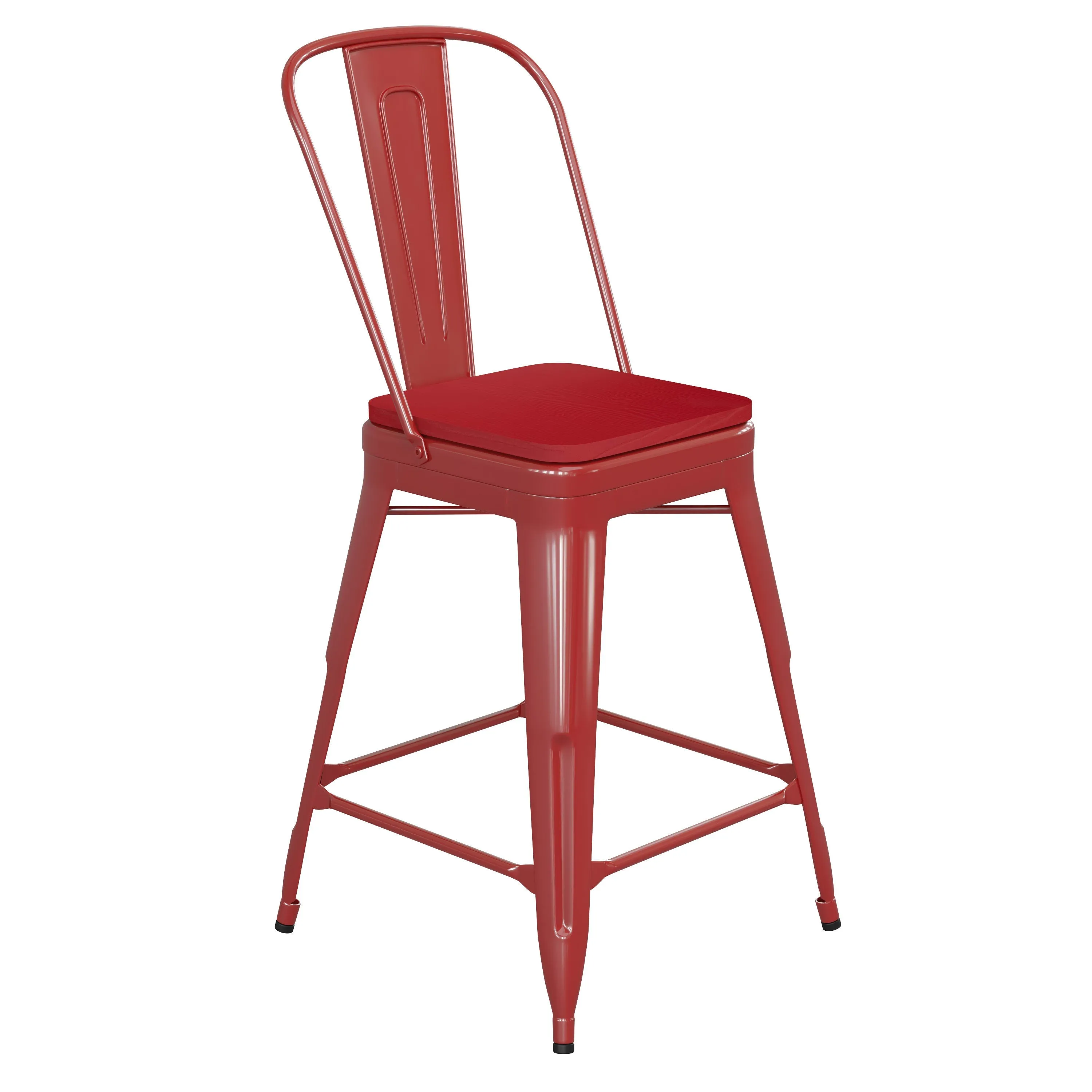 Kai Commercial Grade 24" High Metal Indoor-Outdoor Counter Height Stool with Removable Back and All-Weather Poly Resin Seat