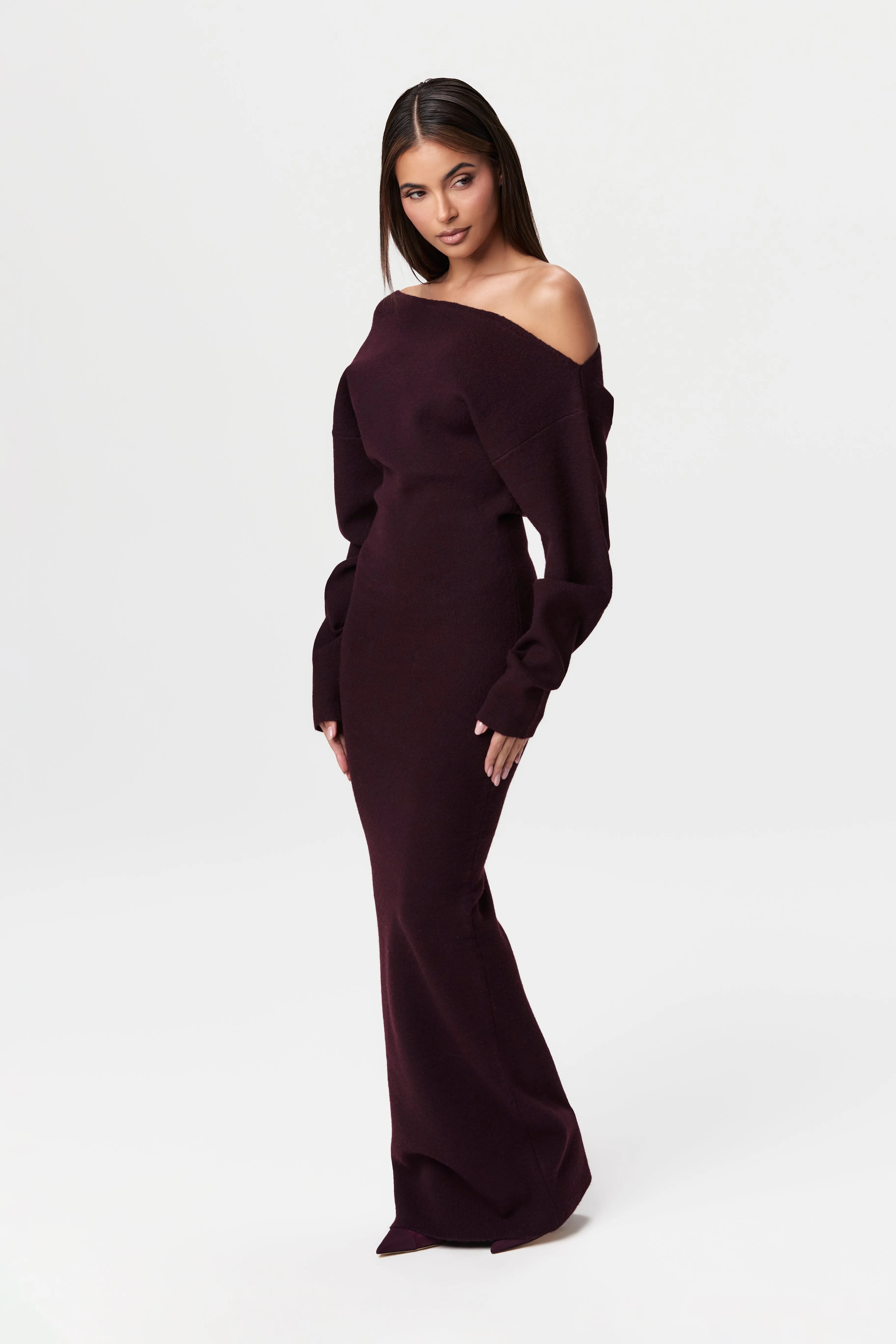 Knit Off-Shoulder Sweater Maxi Dress