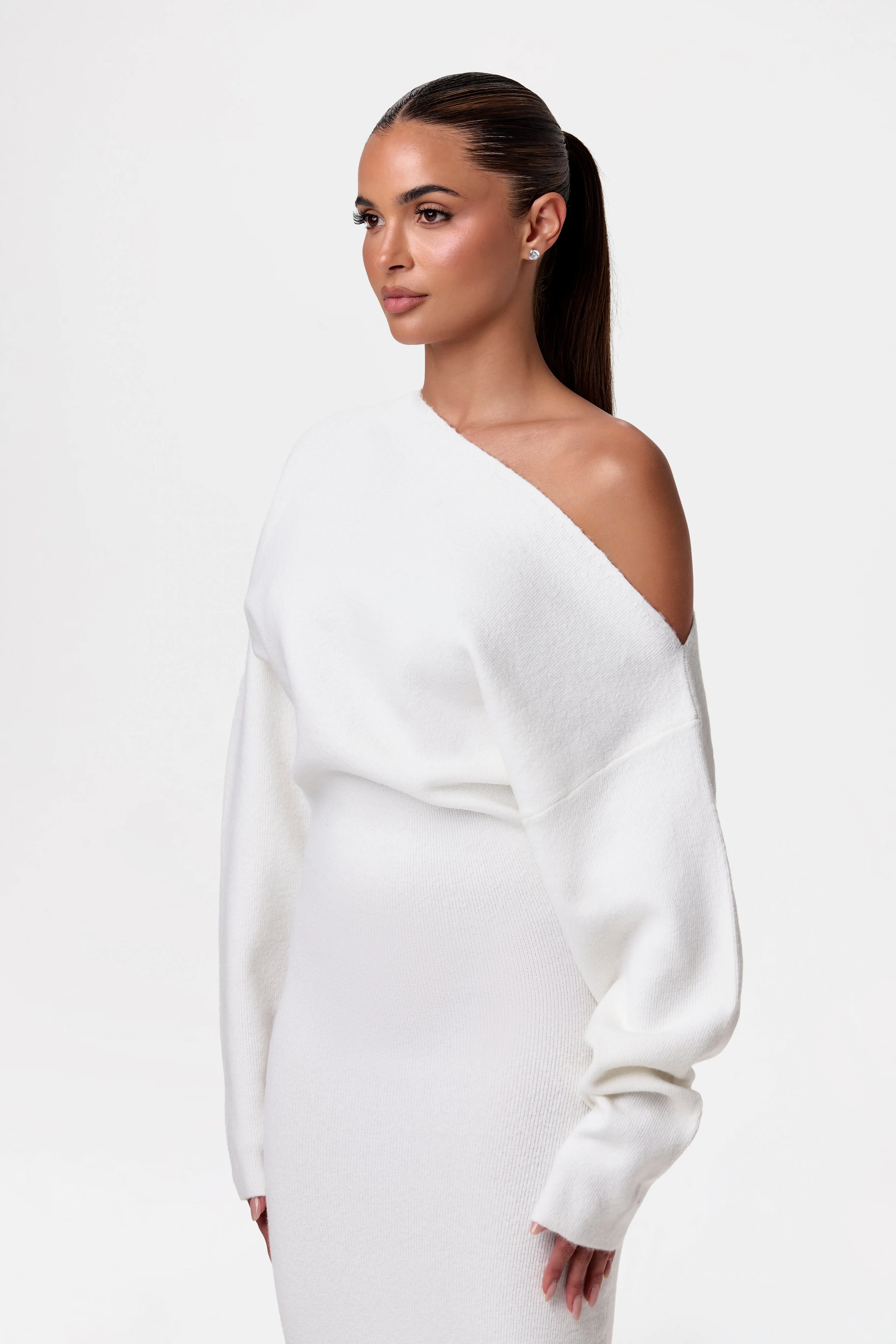 Knit Off-Shoulder Sweater Maxi Dress