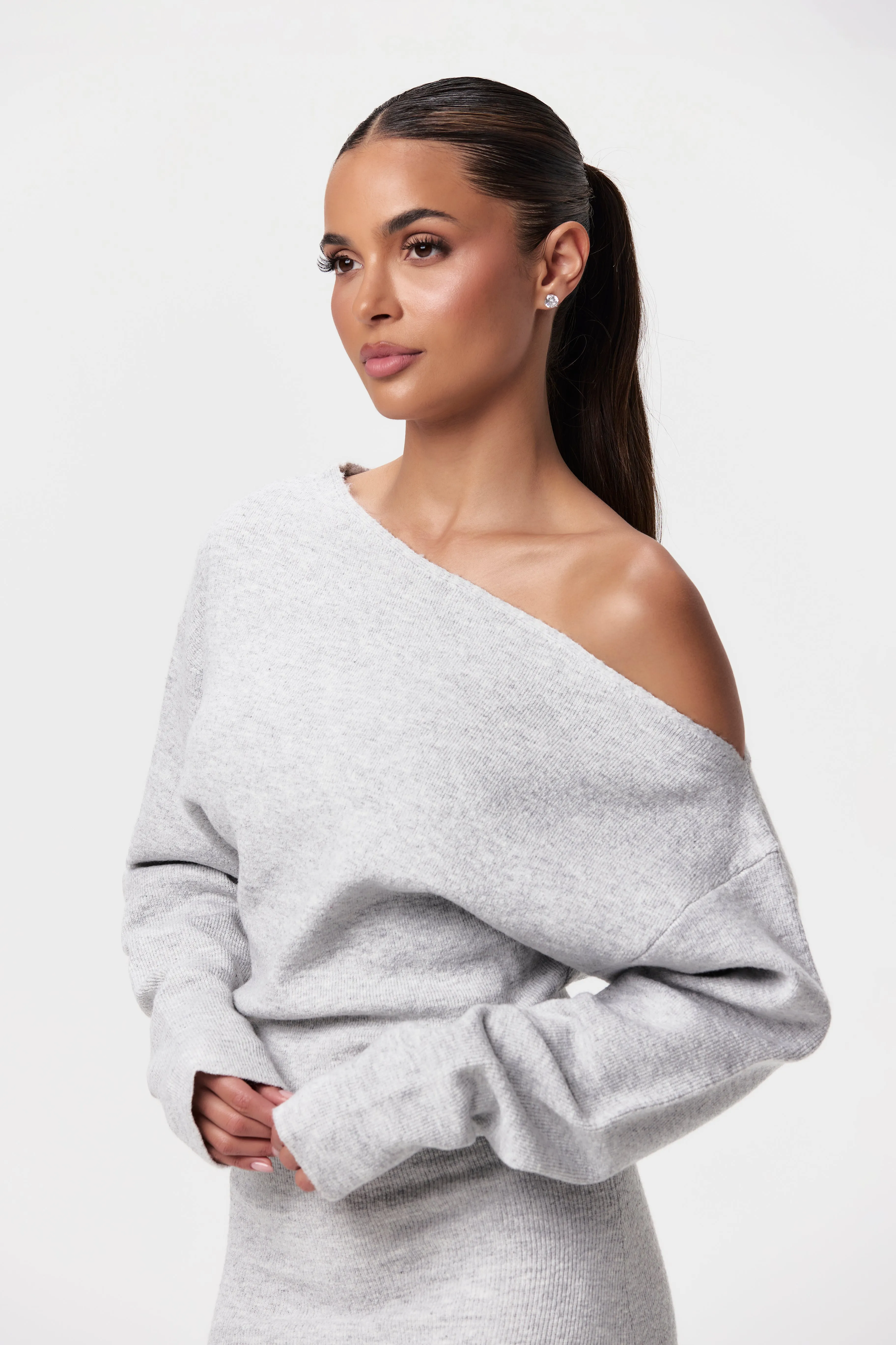 Knit Off-Shoulder Sweater Maxi Dress