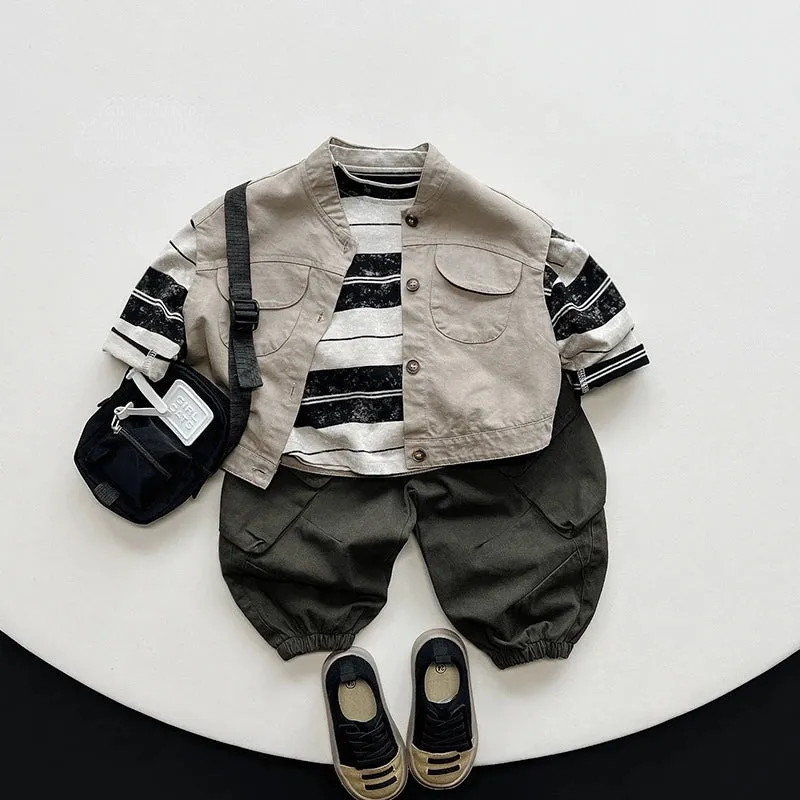 Korean Boys And Girls Work Vests 2024 Spring New Children's Japanese Casual Sleeveless Buttons Cotton Vest Jacket With Pockets