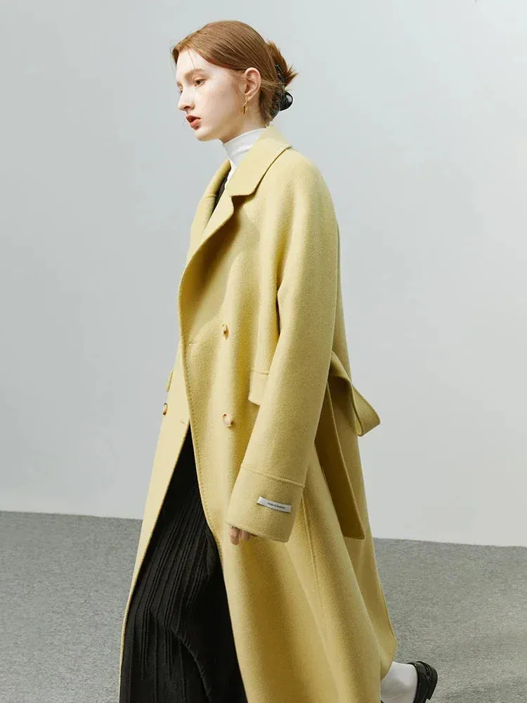 Korean Woolen Autumn Winter Elegant Solid Office Double-sided Mid-length Chic Coat