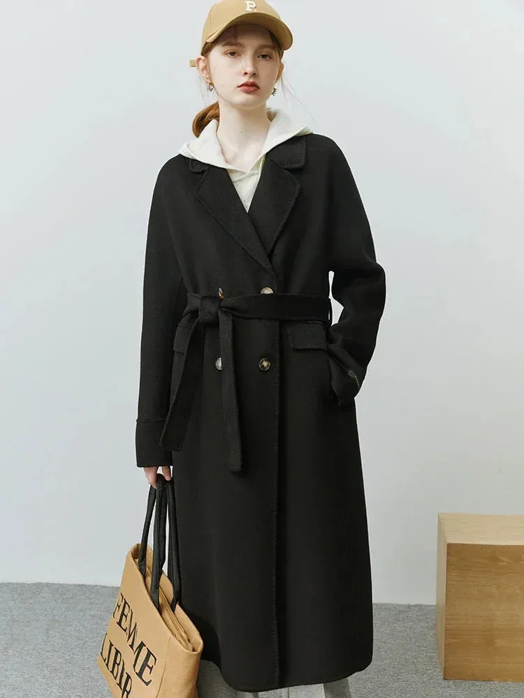 Korean Woolen Autumn Winter Elegant Solid Office Double-sided Mid-length Chic Coat