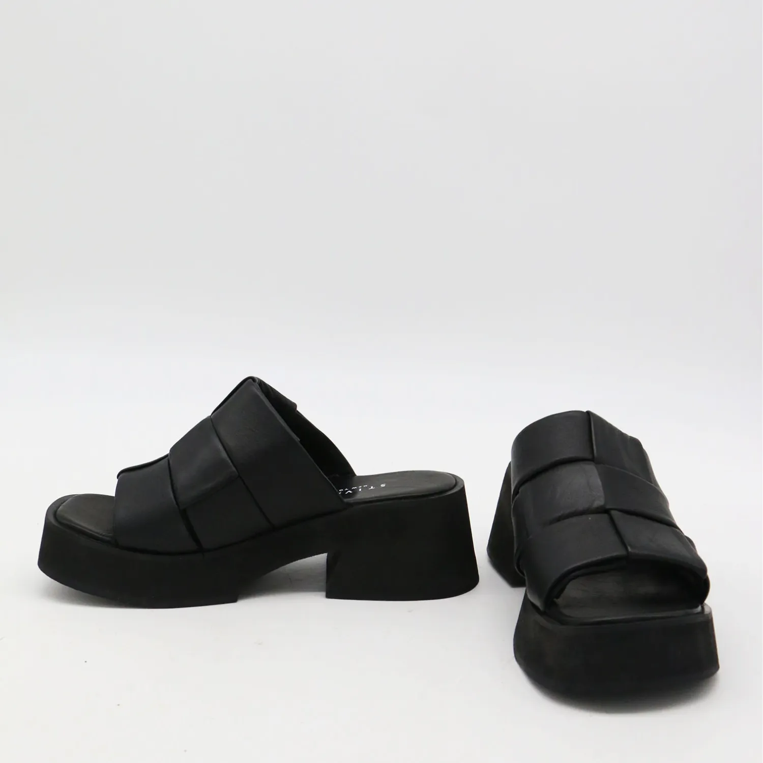 Lalaland platform slide sandals in black leather womens shoe