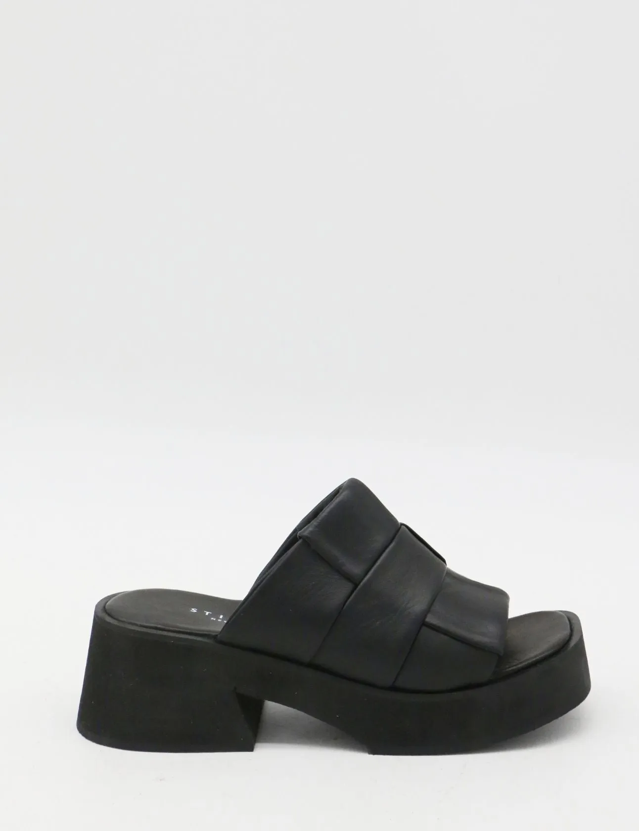 Lalaland platform slide sandals in black leather womens shoe