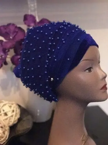 Large Beaded  Red Double velvet Turban Head Wraps | Premade Chemocap