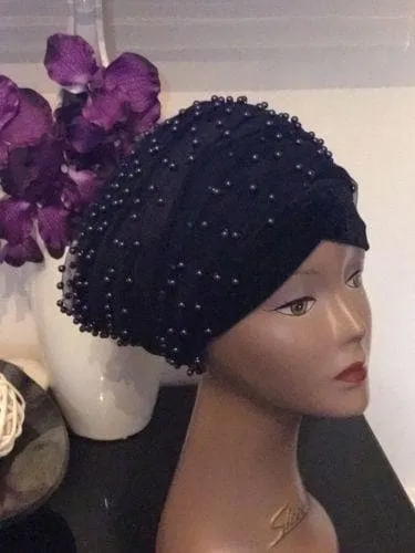 Large Beaded  Red Double velvet Turban Head Wraps | Premade Chemocap