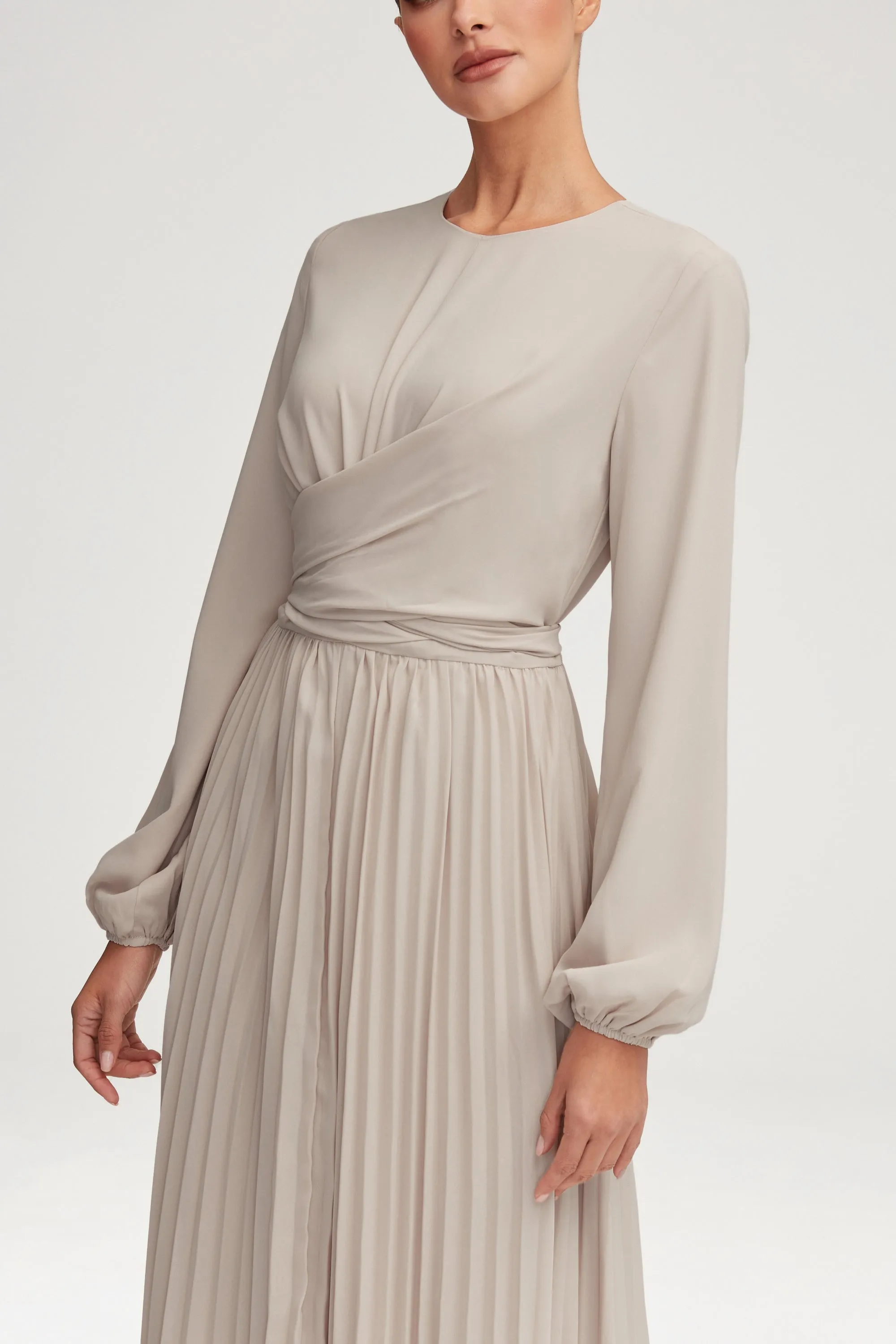 Layana Pleated Wrap Waist Maxi Dress - Off White