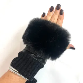 Leather and Faux Fur Fingerless Gloves