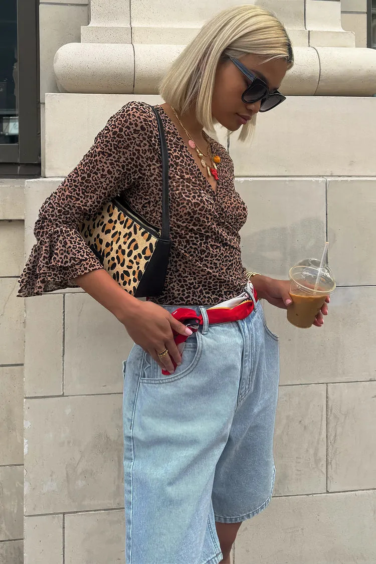 Leopard Mesh George Wrap Top