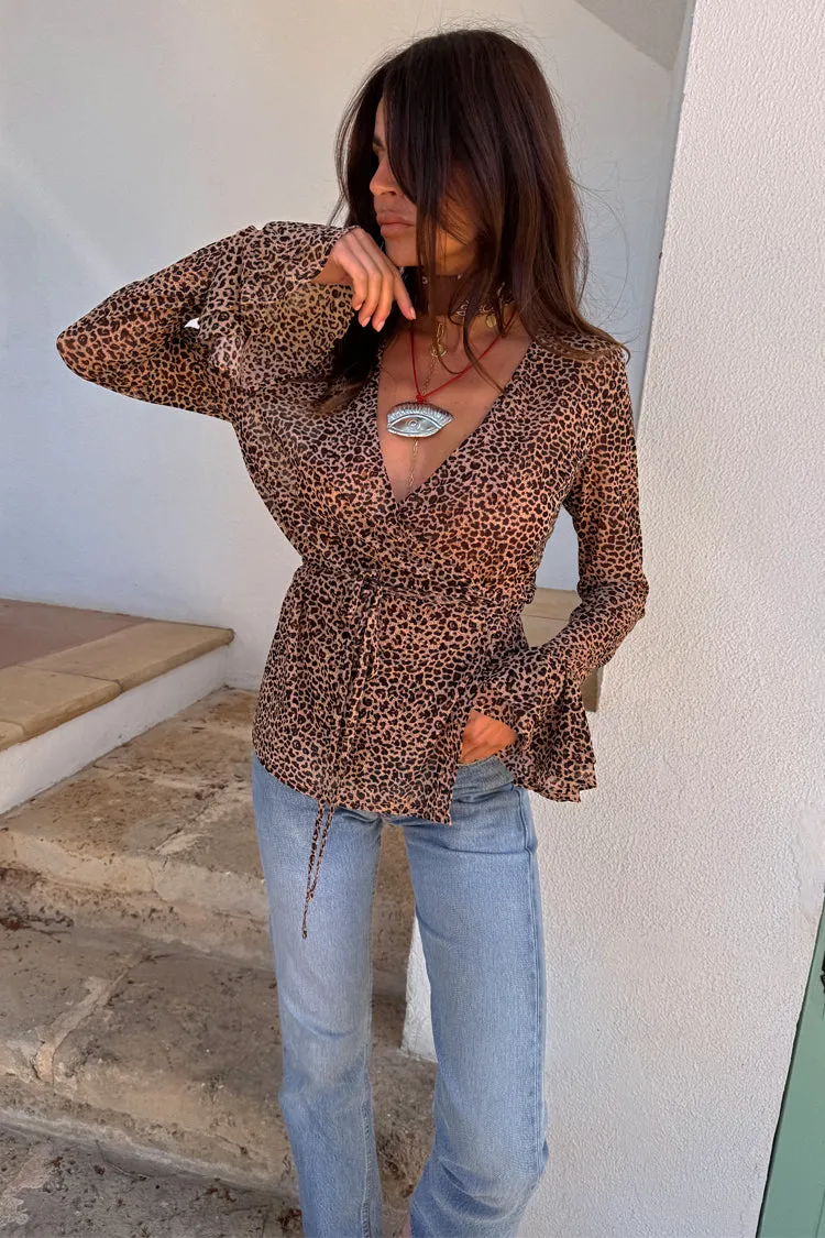 Leopard Mesh George Wrap Top