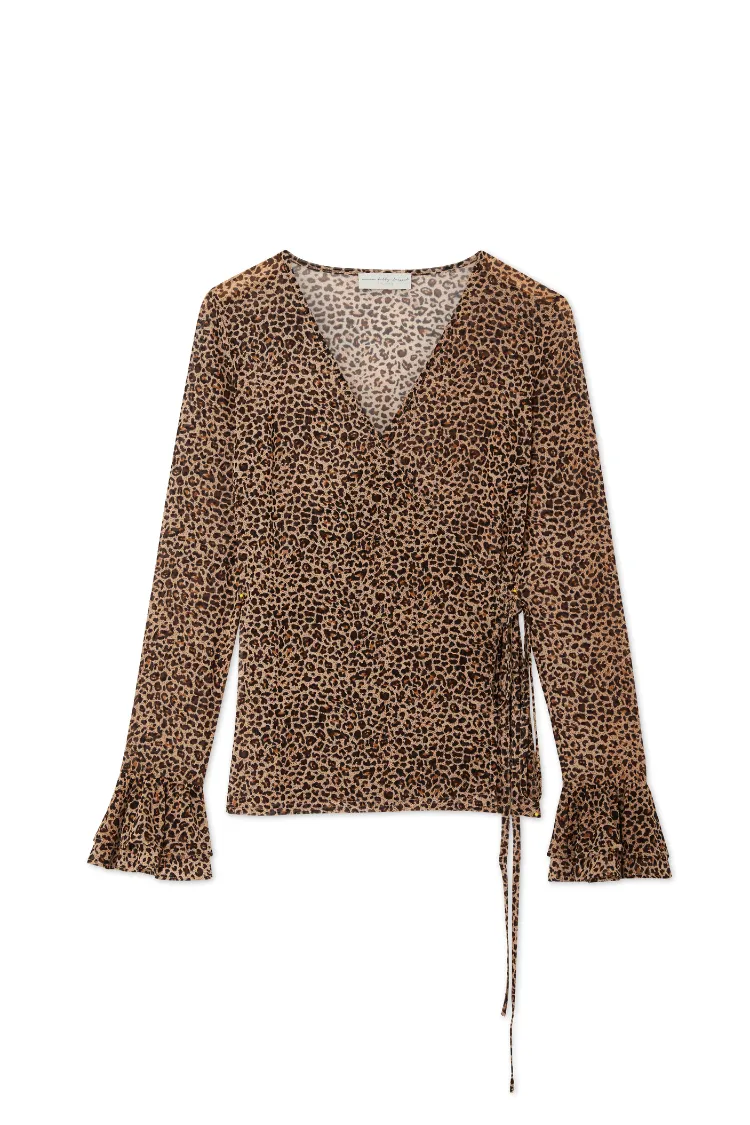 Leopard Mesh George Wrap Top