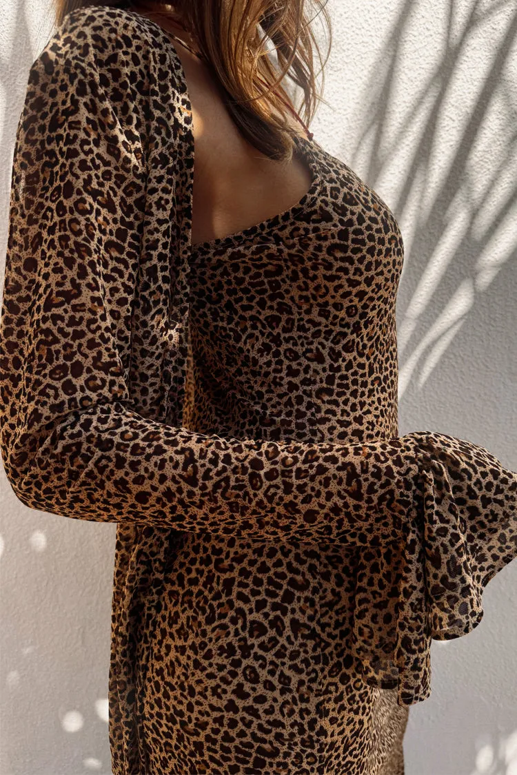 Leopard Mesh George Wrap Top