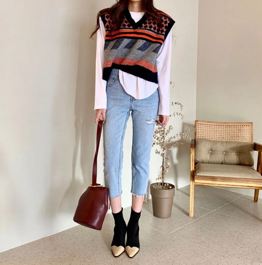 Loose Sleeveless Sweater Knitted Oversize Vest