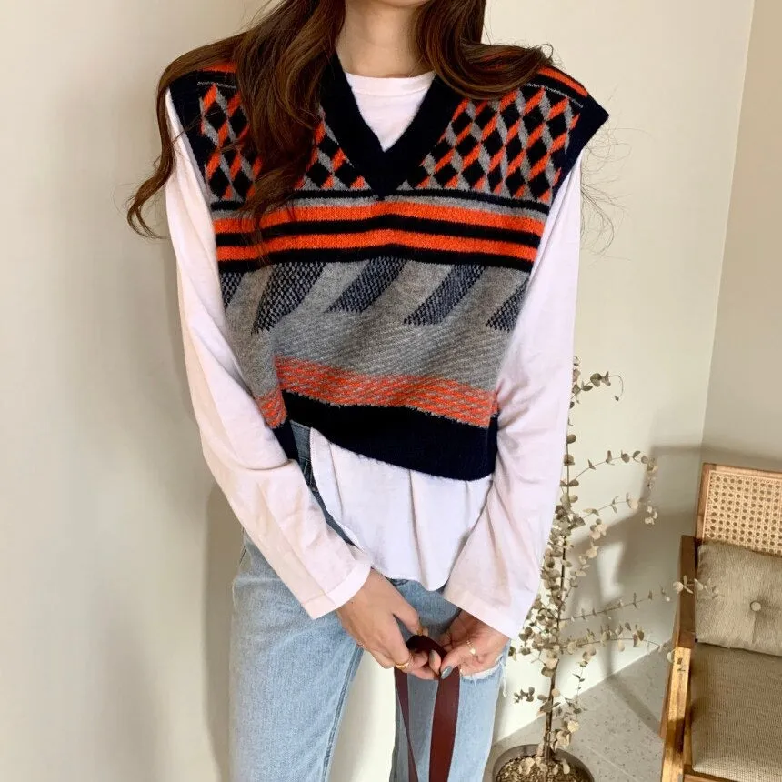 Loose Sleeveless Sweater Knitted Oversize Vest