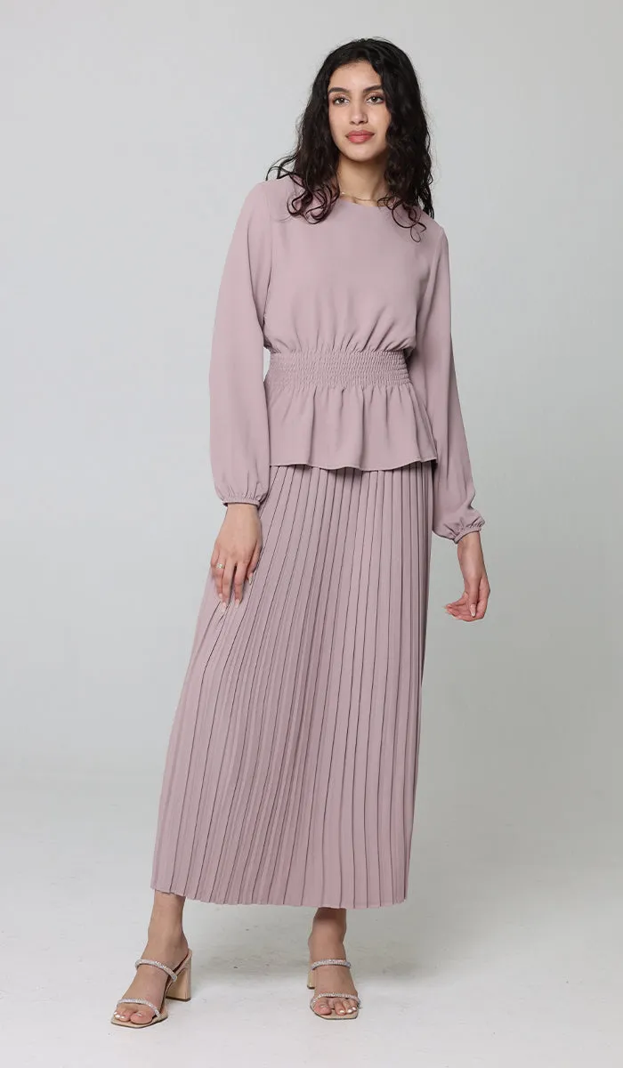 Lulu Pleated Long Maxi Skirt - Dusty Rose