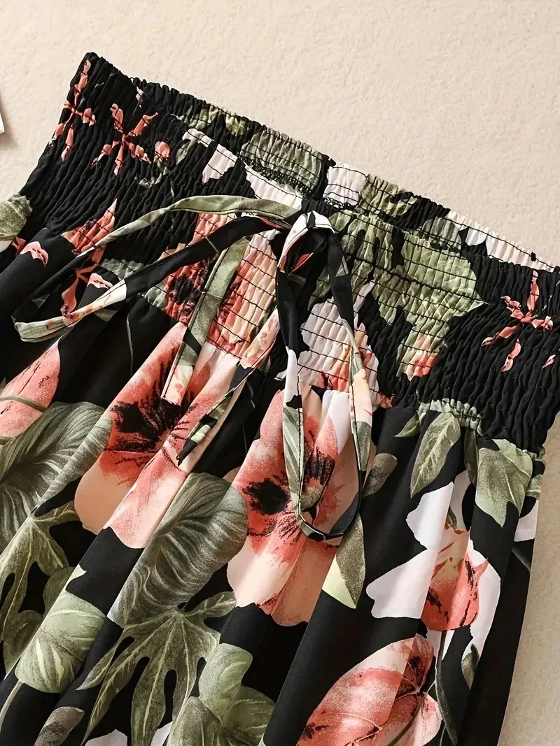 LVSANW 2024 Floral Pants Spring and Summer Thin High Waist Slim Ice Silk Stretch Floral straight-leg Women's Pants