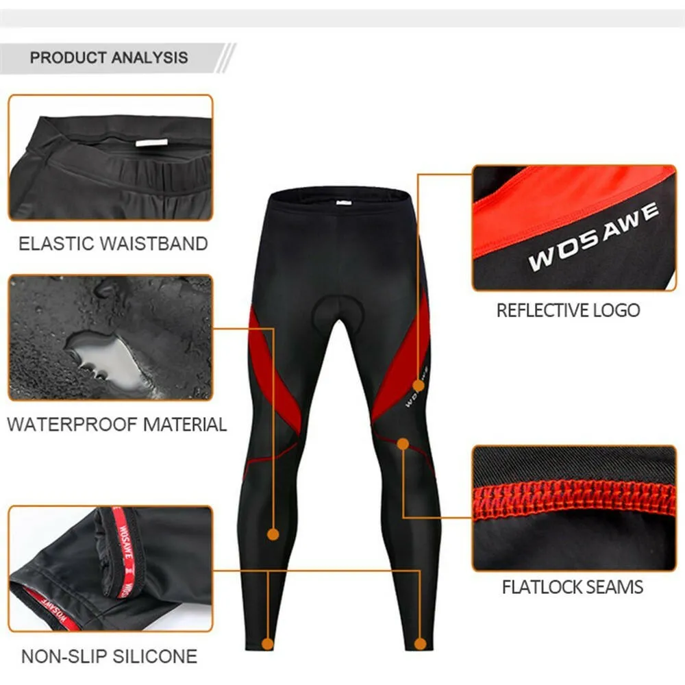 Men Bicycle Pants 3D Padded Road Bike Cycling Pants Windproof Thermal Biking Running Tights