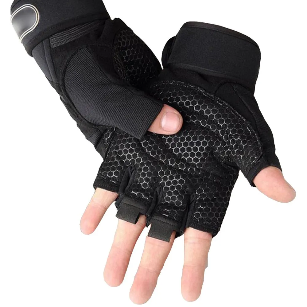 Men Gym Gloves Half Finger Cycling Gloves Pro Fitness Weight Lifting