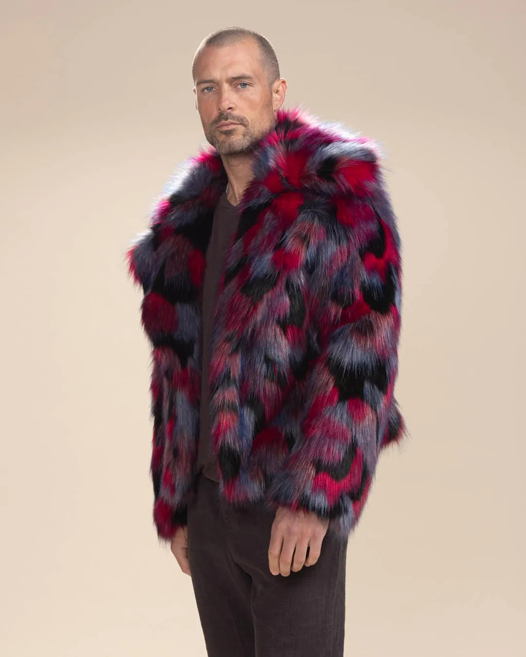 Men's Colorful Faux Fur Jacket | Crimson Cat