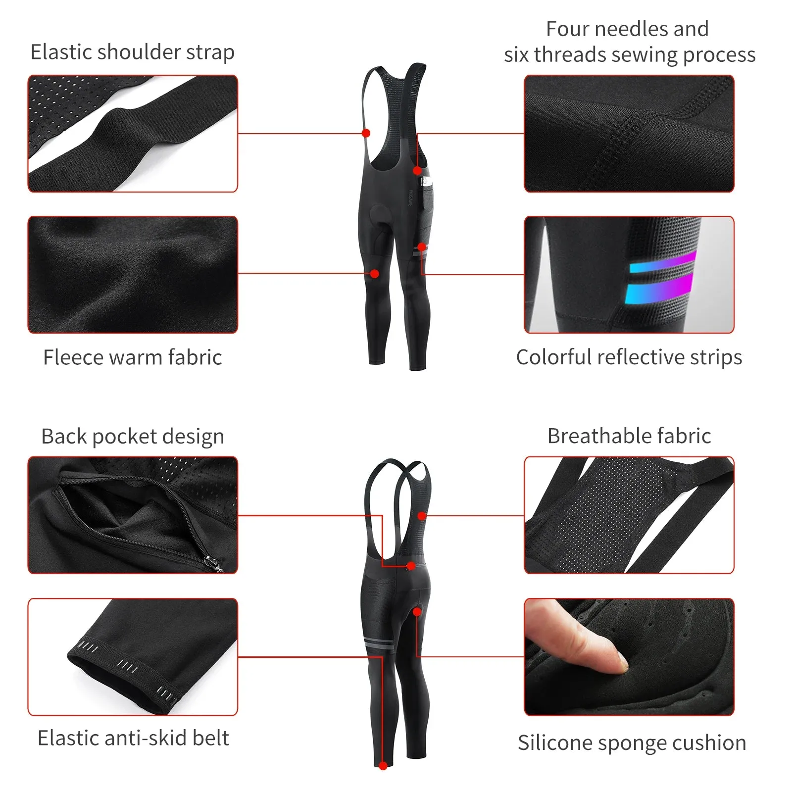 Men's Cycling Bib Long Pants Winter Autumn Bicycle Pants Bib Road Bike Pants Cycling Bib Tights Thermal Fleece Padded