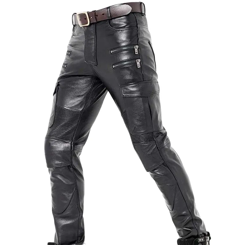 Men's Real Leather Slim Fit Cargo Pants