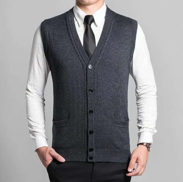 Men's Sweater Pullover Men Sweaters Cardigan Vest Sweaters Wool Pullover Mens V-Neck Sleeveless Vest Brand Clothing