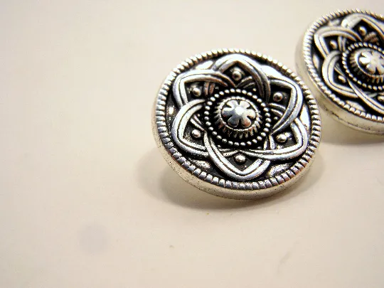 Metal Buttons Set of 3: Silver Celtic Daisy Metal Shank Buttons ~ Celtic Knot Daisy Silver Metal Buttons 9/16" Diameter