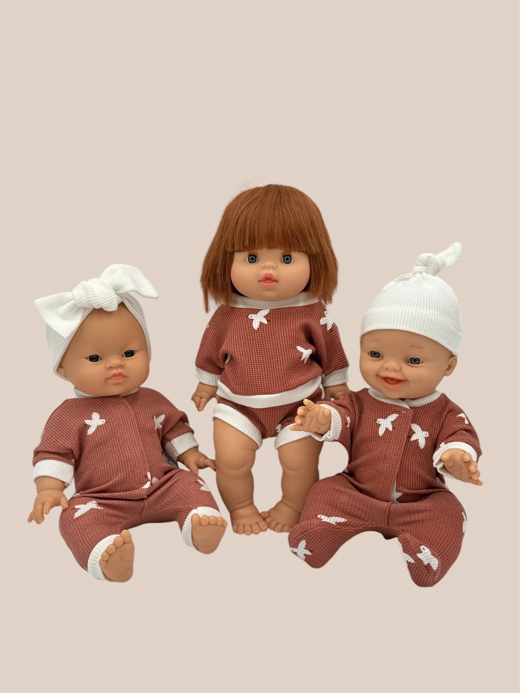 Minikane Doll Clothes | Cotton Waffle Short Set - Dove Whisper