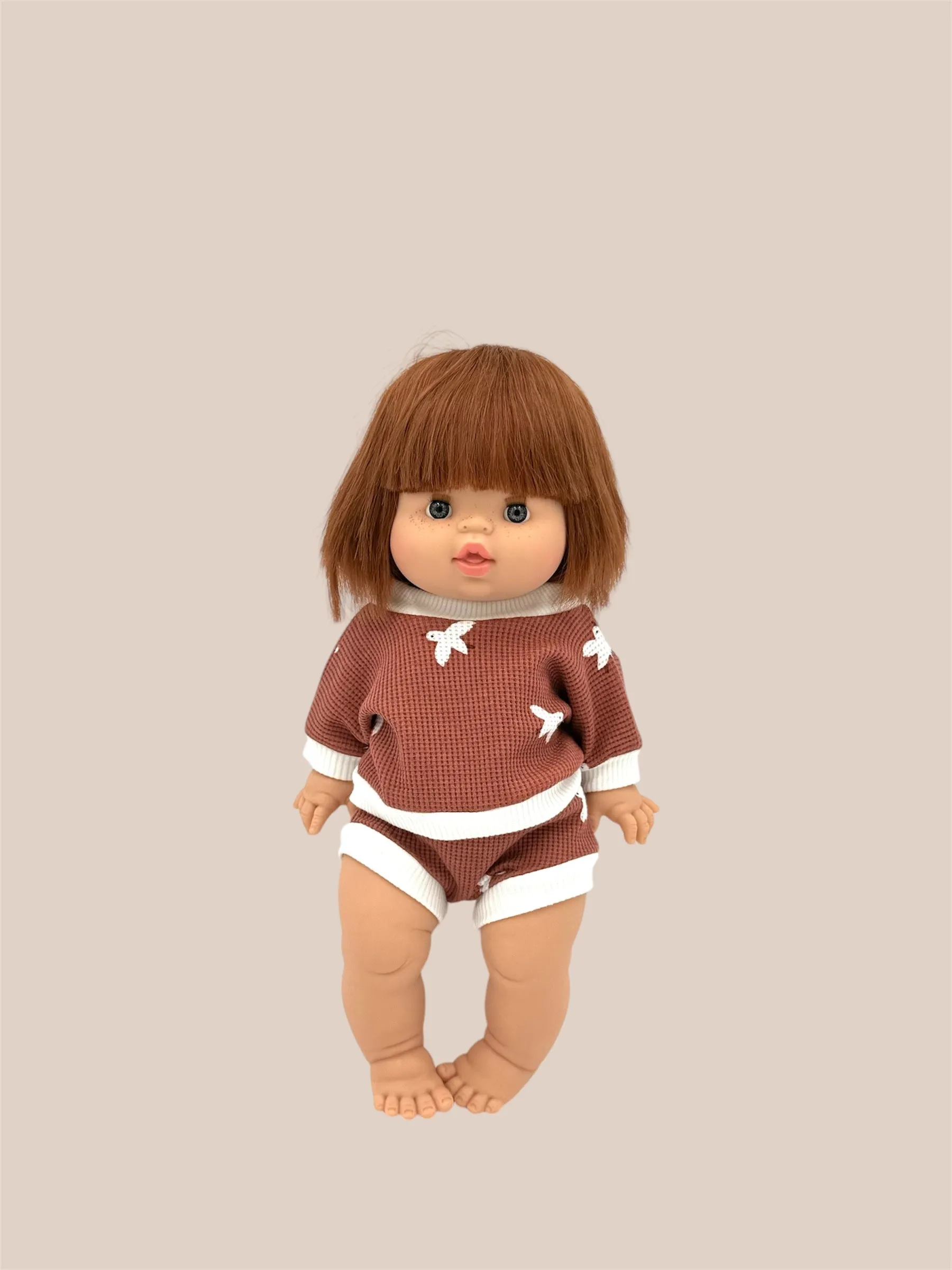 Minikane Doll Clothes | Cotton Waffle Short Set - Dove Whisper