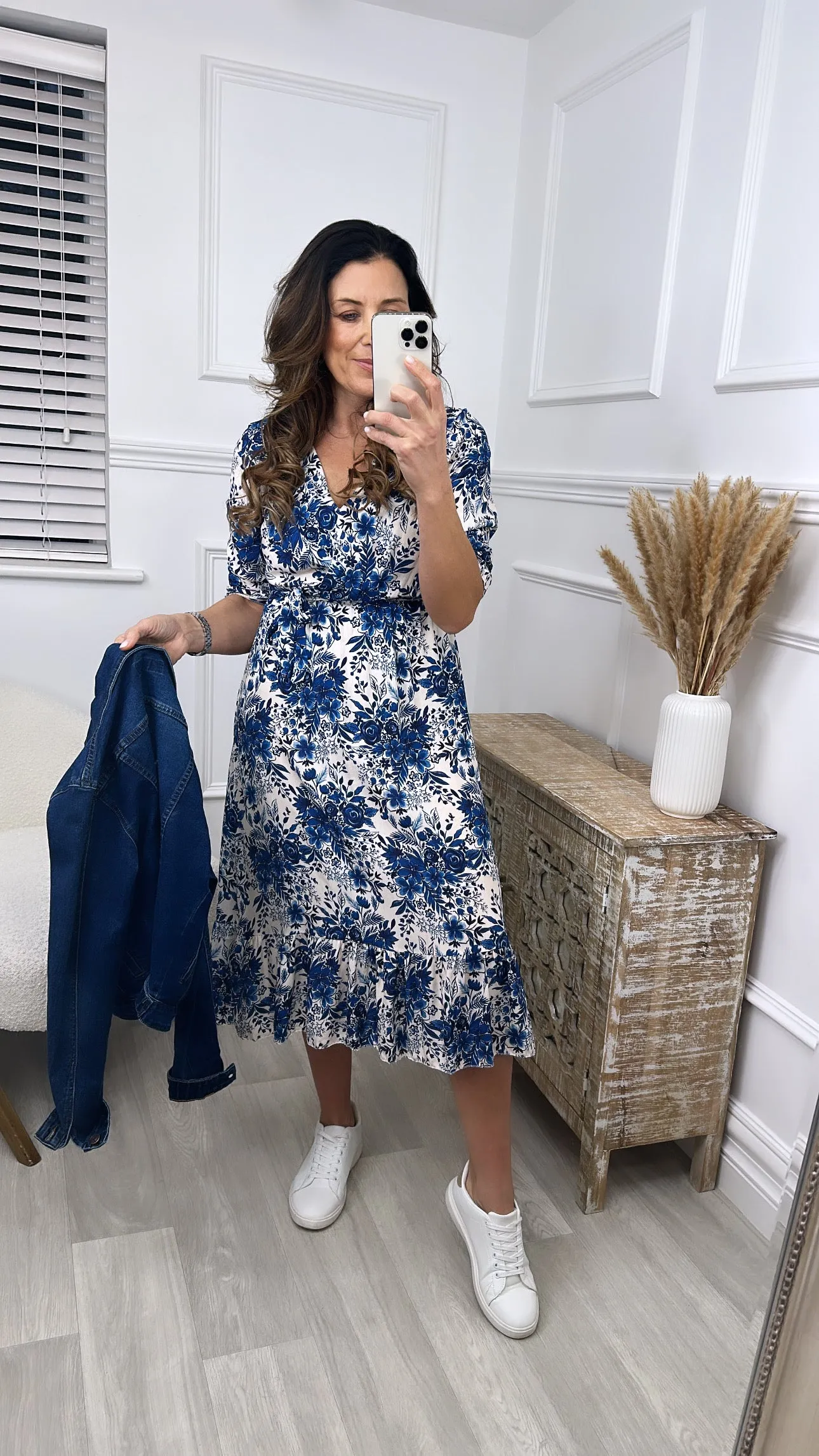 Mira Navy Wrap Midi Dress