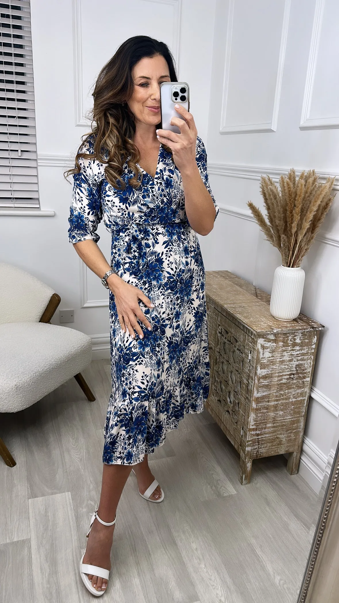 Mira Navy Wrap Midi Dress