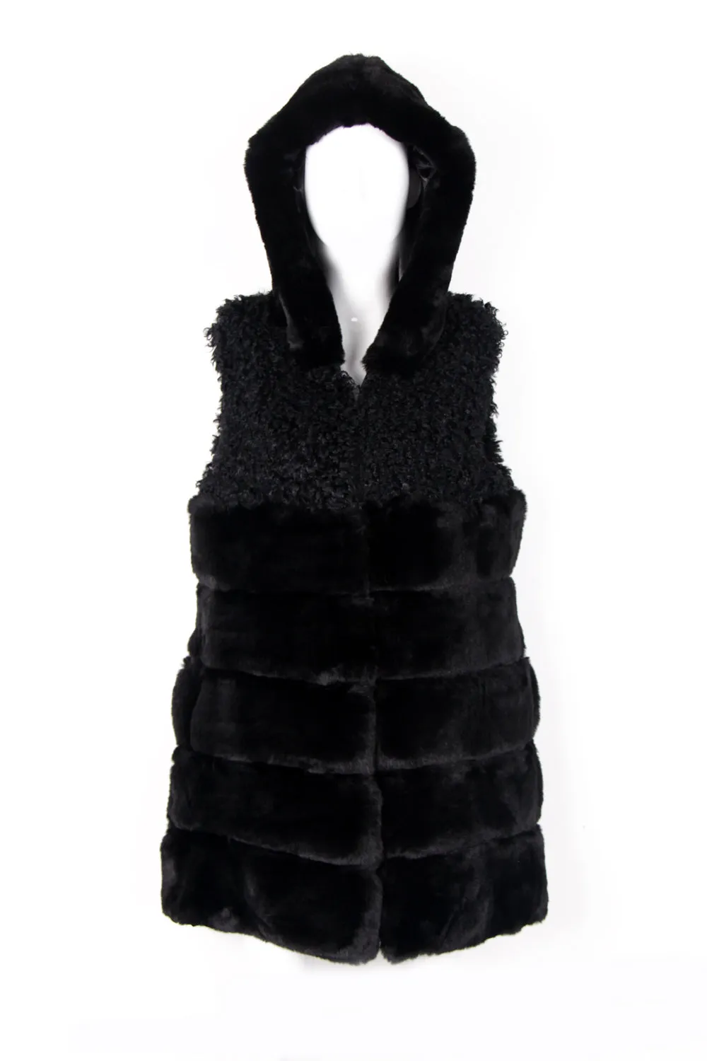 Mixed Fur Hooded Long Gilet