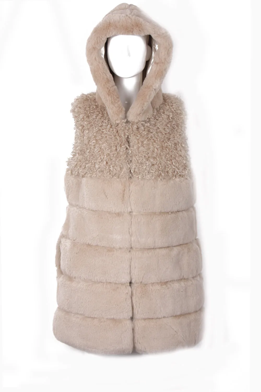 Mixed Fur Hooded Long Gilet