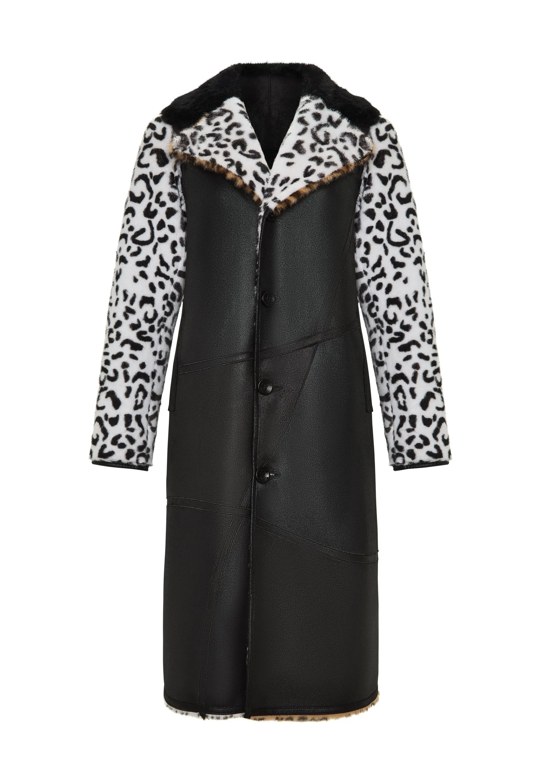 Mixed Print Reversible Faux Fur Coat Flavia - Leopard